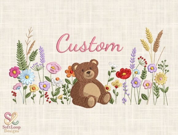 Download Cute Teddy Bear Floral Embroidery Design - Floral Collection